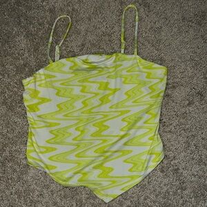 Yellow/Green “Self Esteem” Patterned Strappy Crop Top | Size Medium